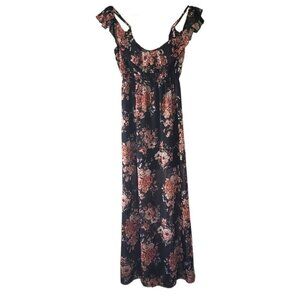 Mind Code Black Floral Off Shoulder Maxi Dress